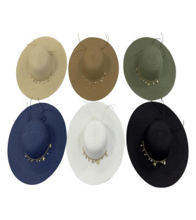 44cm Round Brim Hat with Beach Decoration 6 Asstd