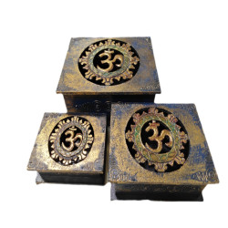Carved Wooden Box Set Of 3 - Om