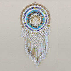 Macrame Tree of Life Design Dream Catcher Large - White & Blue