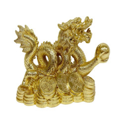 28cm Gold Chinese Dragon on Money Base