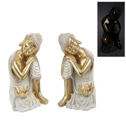 24cm Sitting Rulai Buddha with Lotus Tealight Holder 2 Asstd