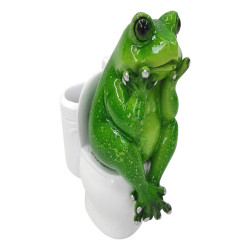 11cm Frog Sitting on Toilet Marble Green Finish