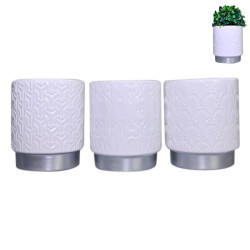 Ceramic White Pot with Silver Trim
