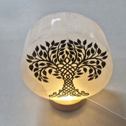Selenite Tree Of Life Lamp Plate With A Hole 15 x 6.5Cm (WITH YELLOW LED & Cord)
