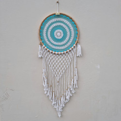 Macrame  Dream Catcher Large - White & Turquoise 42 x 80cm