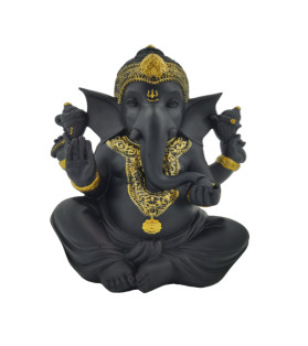 20cm Sitting Ganesh in Black & Gold Finish
