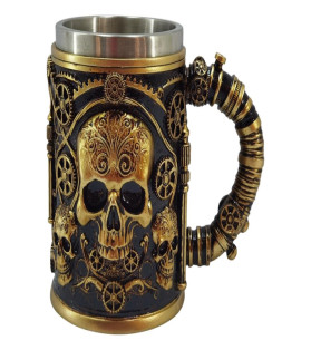 15cm Gold Mug with Skull Steam Punk Design