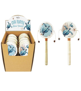 20cm Wooden Hand Drum with Beach Turtle Design by Kelly Lane 2 Asstd