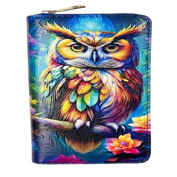Digital Print Purse Small Colourful Old Owl Design