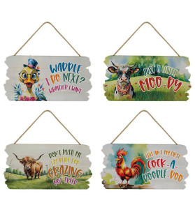 23cm Hanging MDF Plaque with Funny Farm Sayings 4 Asstd