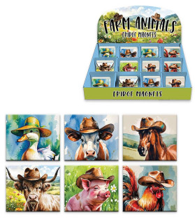 8cm Magnet with Funny Farmyard Animal Wearing Cowboy Hat 6 Asstd in Display (48=Free Display)