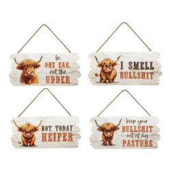 20x25cm Hanging MDF Plaque with Highland Cow Design 4 Asstd