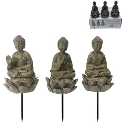 10cm Buddha on Lotus Garden Stake 3 Ass