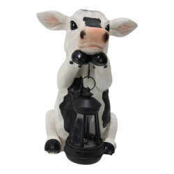 25x14cm Sitting Cow Holding Solar Lanter