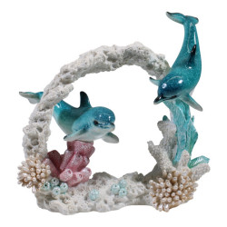20x22cm Twin Marble Dolphins on Coral Display