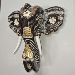 30cm Wooden Elephant Head - Brown
