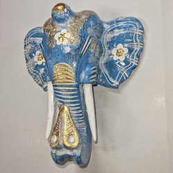 30cm Wooden Elephant Head - Light Blue