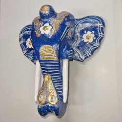 30cm Wooden Elephant Head - Blue