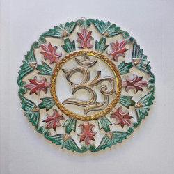 30cm Carved Wooden Plaque Aum