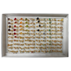 Tray Of 100pc Gold Crystal Rings