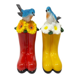 11x6cm Floral Gumboots with Blue Bird