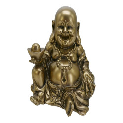 15x16cm Bronze Happy Buddha Holding Good Fortune