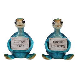 11x8cm Marble Blue Turtle Holding Inspirational Sign 2 Asstd