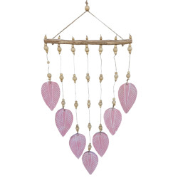 Hanging Wooden Beads - Pink Leaves