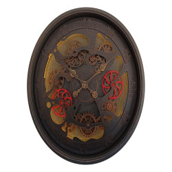 75cm Black & Red Clock with Moving Cogs and Light Up Face