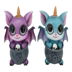 13cm Baby Dragon Brewing Skull Cauldron Backflow Burner 2 Asstd