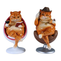 15x11cm Marble Fat Cats in Chair 2 Asstd