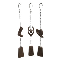 40cm Cast Iron Cow Bell with Cowboy Design 3 Asstd
