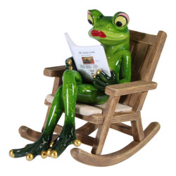 14x12cm Frog on Rocking Chair Reading The Daily Croak