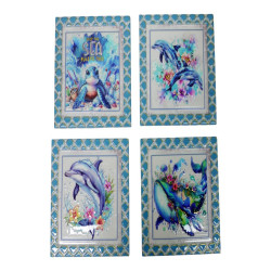 8x8cm Magnet with Blue Sea Animal 4 Asstd