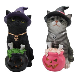 29x27cm Witch Cat with Light Up Cauldron 2 Asstd