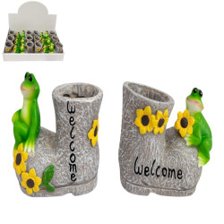 8x7cm Garden Planter Welcome Boot with Frog and Flowers 2 Asstd