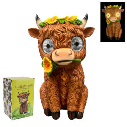 25x14cm Highland Cow with Light Up Solar Eyes