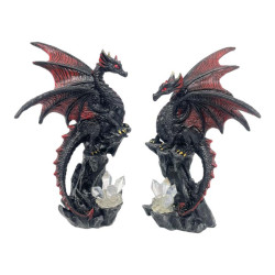 14cm Black/Red Dragon on Cliff with Crystal 2 Asstd