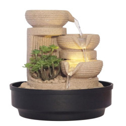 23x23x26cm Light Up 3 Tier Cream Fountain and Succulents