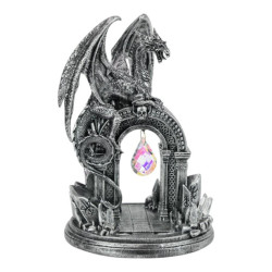 21cm Black Dragon on Celtic Archway Door with Hanging Crystal L22 W26 H17cm