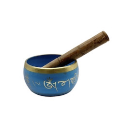 13cm Coloured Brass Singing Bowl with Stick - Light Blue