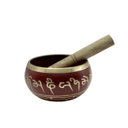 13cm Coloured Brass Singing Bowl with Stick - Red