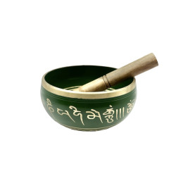 15cm Coloured Brass Singing Bowl with Stick - Green