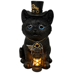 19x6cm Black Witch Cat with Light Up Lantern