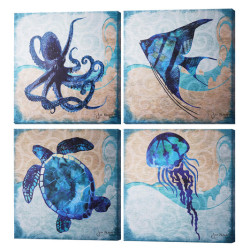 Teal & Green Beach Theme Canvas Wall Decor With Hook - 16" x 16"