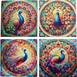 Peacock Ceramic Coasters Set Of 4 Assorted