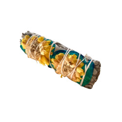 10cm White Sage with Blue Rose Petals &Yellow Flower Smudge Stick