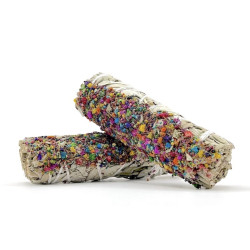 10cm White Sage with Cloud Flower Confetti Smudge Stick