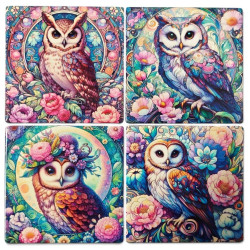 Colourful Owl Ceramic Coasters Set Of 4