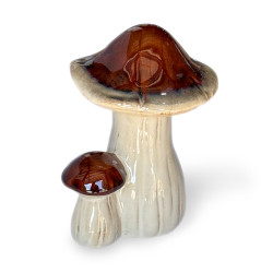 14cm Drip-Glazed Twin Ceramic Mushrooms Brown